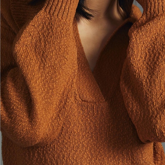 Anthropologie Maeve V-Neck Polo Honey Pullover Sweater Size Large New With Tags - Picture 8 of 13